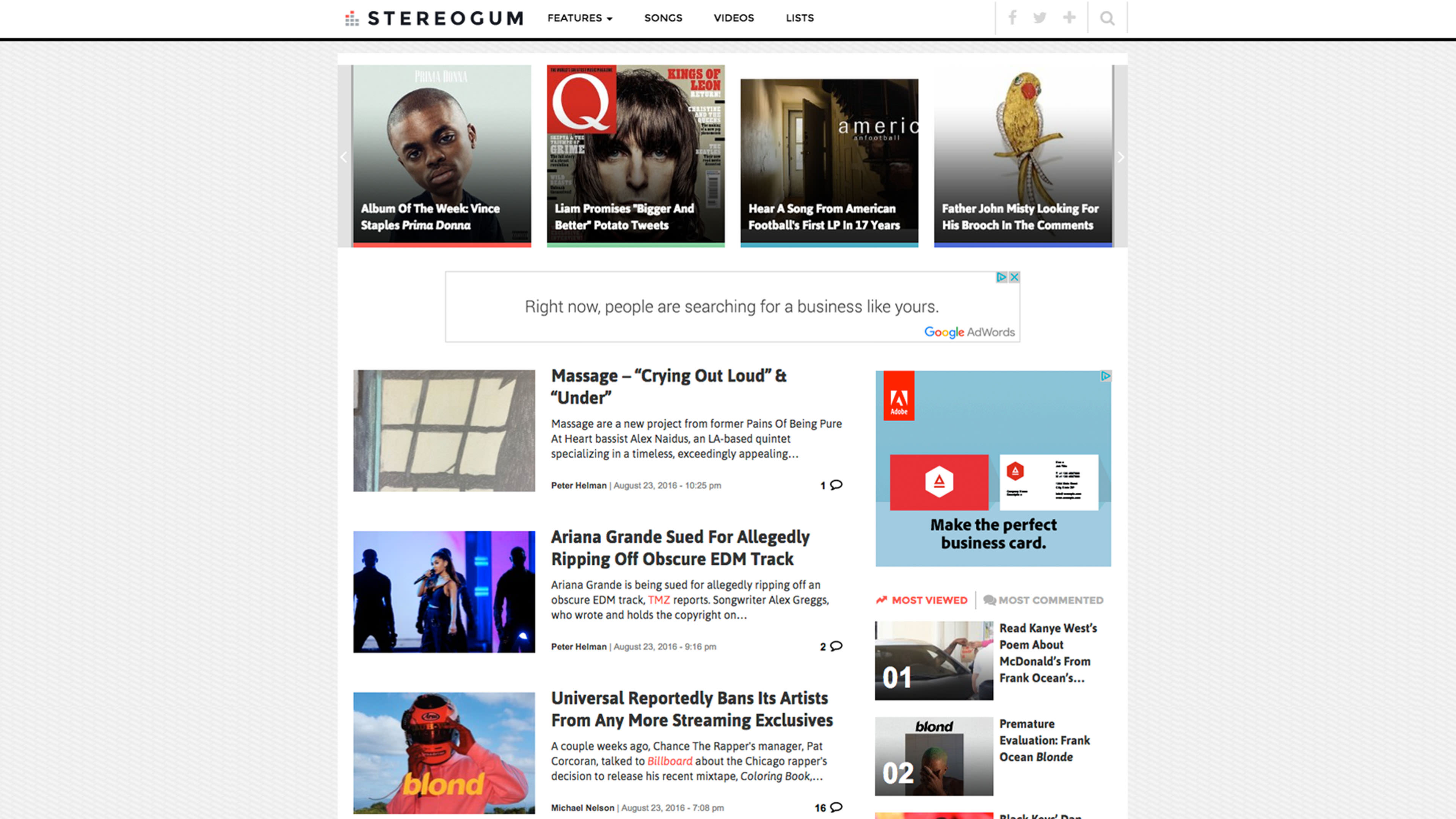 Stereogum Redesign by Titus Klein